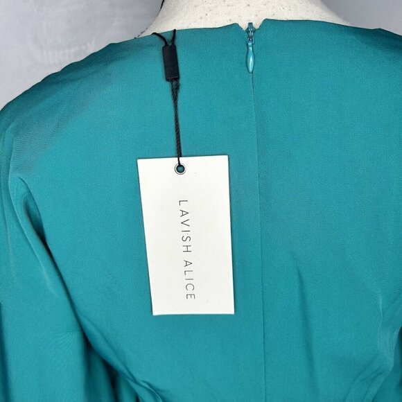 Lavish Alice Size 6 Teal Deep V-Neck Butterfly Sleeve Sheath Dress NWT Lined - Picture 9 of 9